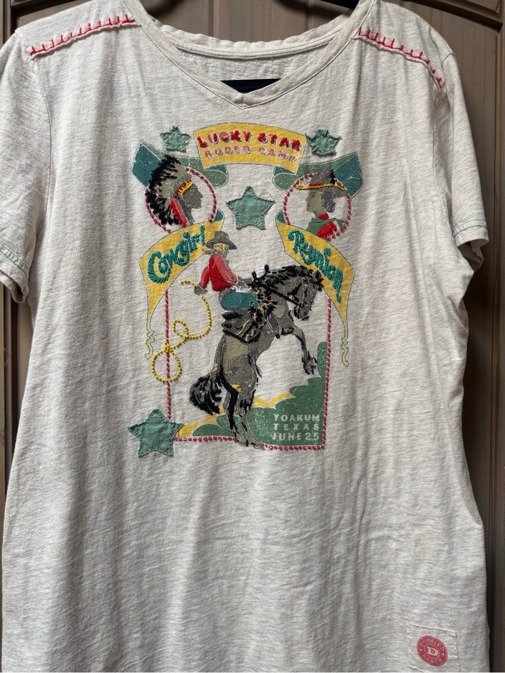 Double D Ranch Cream Rodeo Graphic Tee with Yellow, Green & Red Accents - Picture 2 of 5